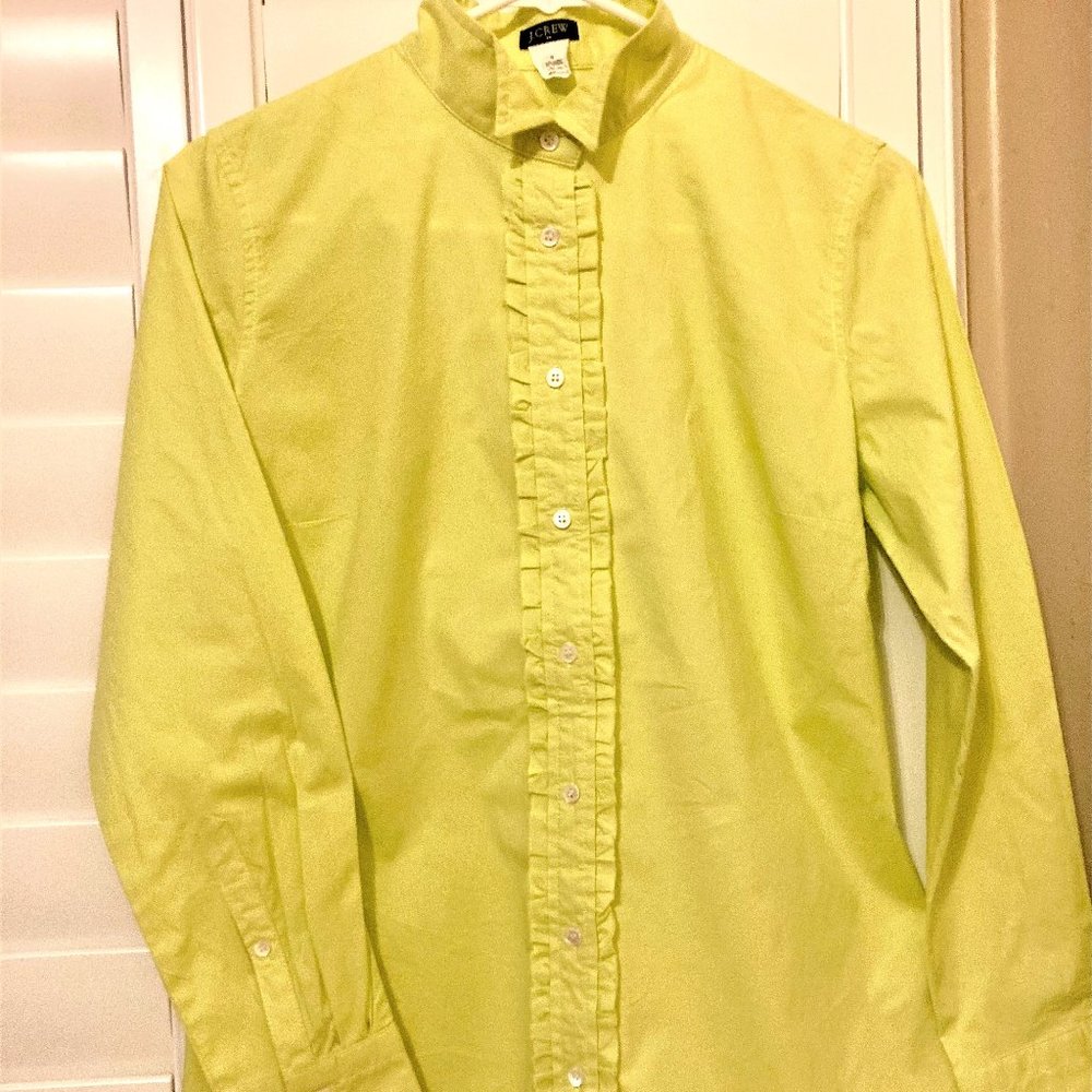JCrew Ruffle Tuxedo Women's Small Lime Shirt-